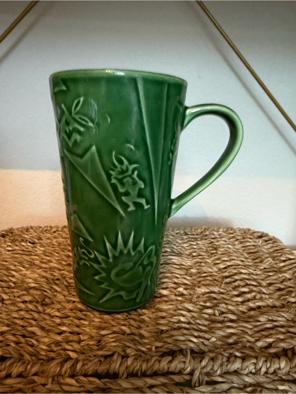 Vintage Starbucks Chaleur Green Ceramic Tribal Travel Mug with Lid - Picture 1 of 6